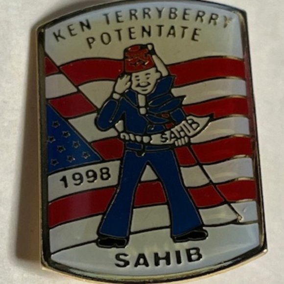 VTG 1998 Ken TerryBerry Potentate Sahib Shriners Lapel Hat Pin Red White Blue - Picture 5 of 6